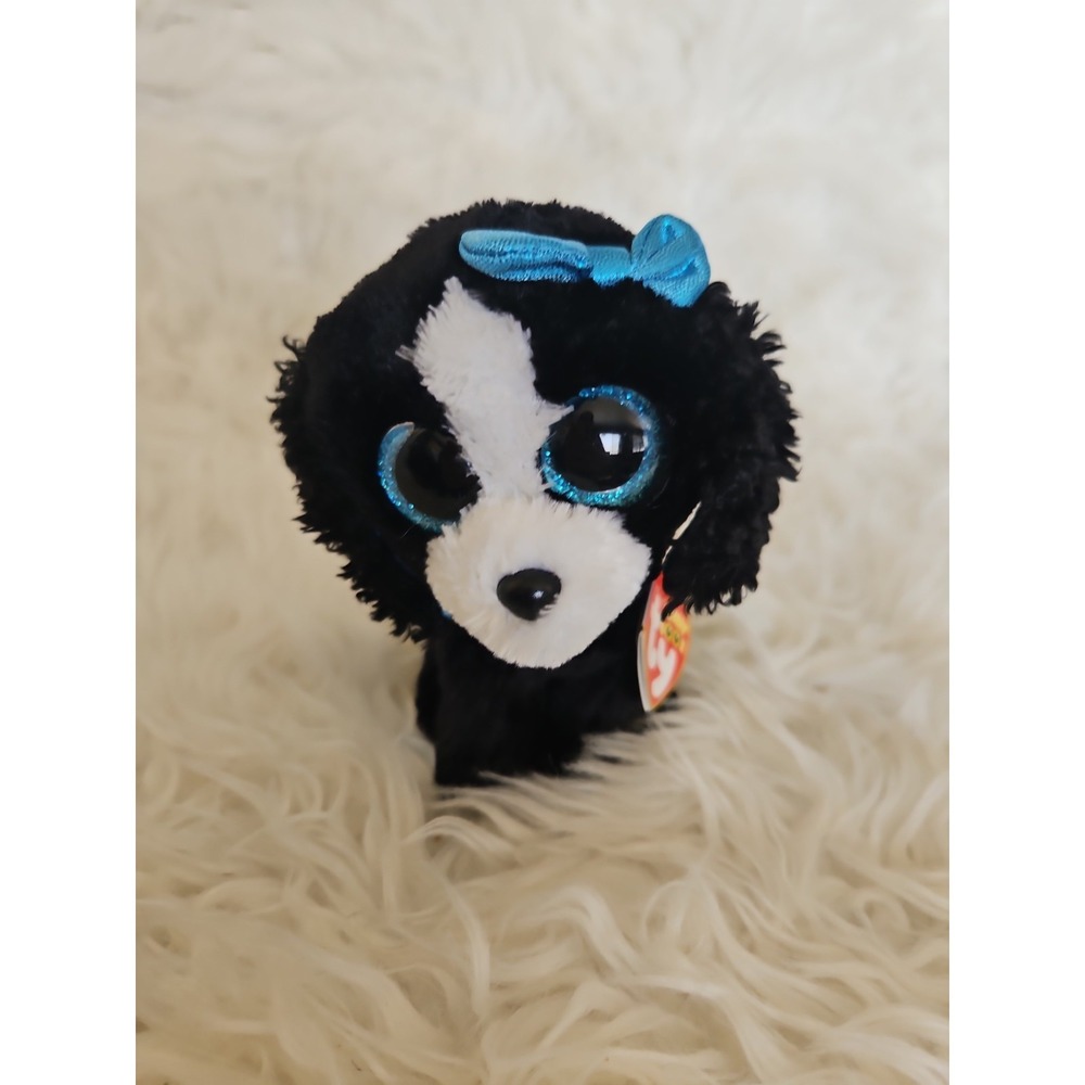 TY Beanie Boos Tracey Dog Plush 2017 Blue Glitter Eyes 9in Medium GC1